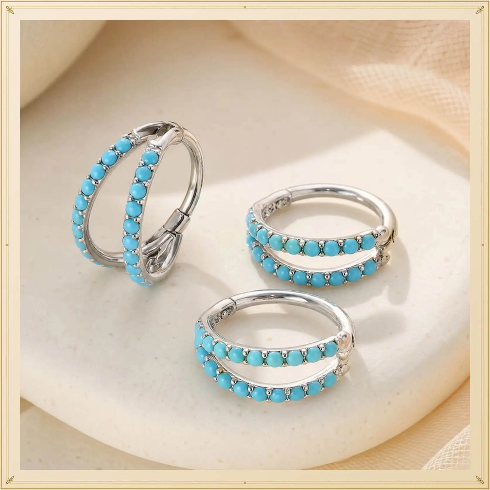 OUFER 20G 316L Stainless Steel Bohemian Turquoise Hinged Segment Hoop Nose Ring, Dainty Daily Wear Body Jewelry - 6mm/7mm/8mm Nose Piercing Accessory, Casual, Unisex, Durability And Resistance To Corrosion, Faux Nose Ring Hoop Piercing Jewelry