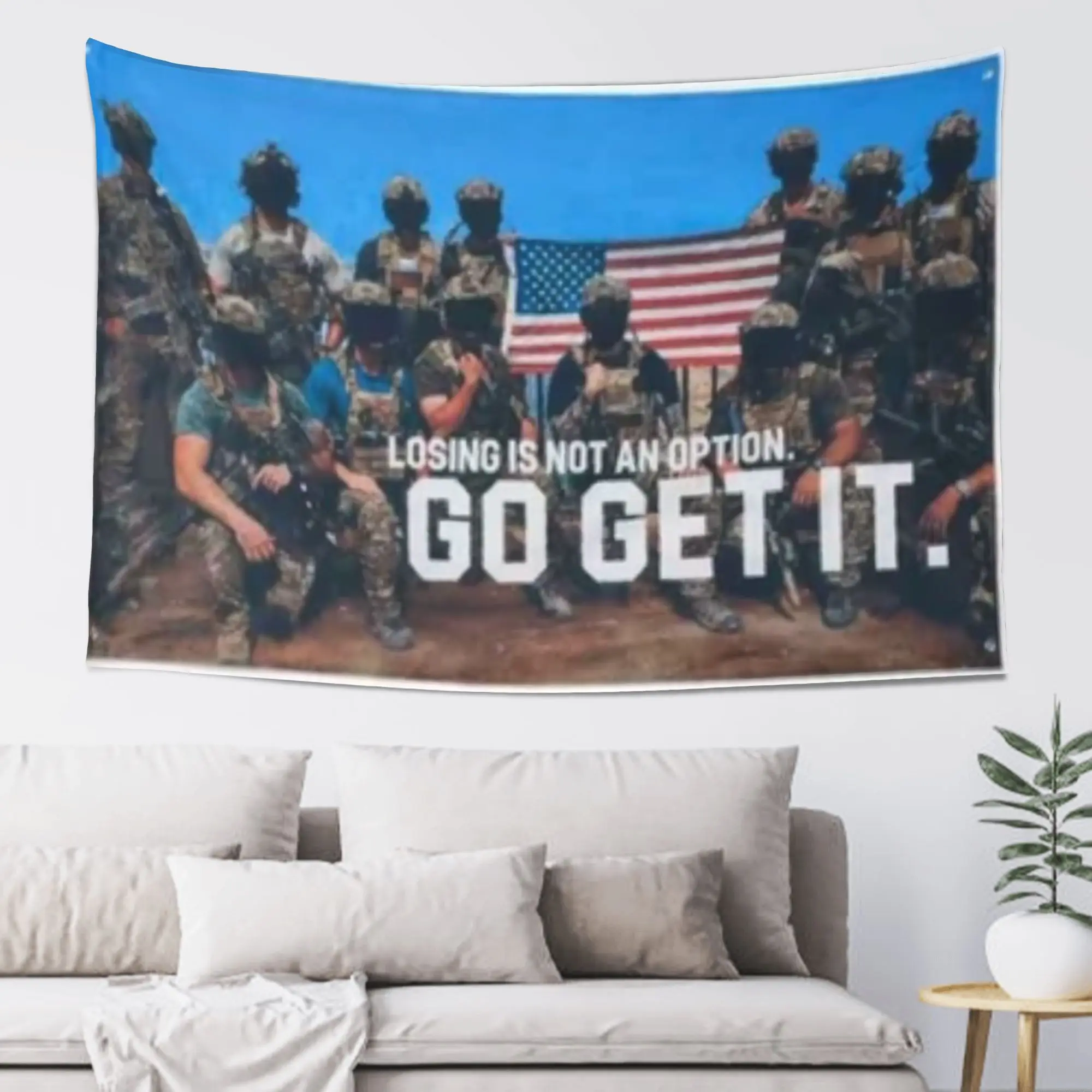 3x5 Ft Motivational Flag - "Losing Is Not An Option Go Get It" Military American Patriotic Banner, Men's Room Decor, Easy-Hang Indoor Outdoor Fabric Tapestry, Home Supplies Gift