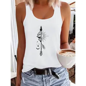 Lady's Sleeveless Polyester Tank Top - Abstract Geometric Pattern, Basic Versatile Casual Vintage Design, Fits Daily Commuting & Dating Wear for Spring, Summer, Winter, Soft Fabric Women's Top