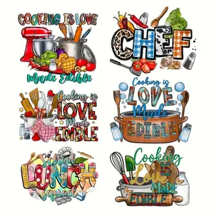 Kitchen & Cooking Themed Vinyl Heat Transfer Patches, 6 Counts/set DIY Heat Transfer Sticker, Perfect for DIY T-shirts, Jackets, Pillowcases, Aprons & Backpacks, Crafts