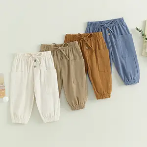 Toddler Baby Girl Boy Elastic Waist Jogger Pants Kids Casual Comfy Cotton Linen Trousers Infant Long Sweatpants