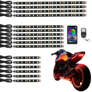 16PCS Motorcycle Underglow Kit, 12V RGB LED Lights Strip Neon Ambient Sets for Cars SUV Truck Exterior Chassis Colorful Glow Accessories, Multicolor Lamp Controlled by APP/Key Remote Control, Sync to Music, Waterproof Universal for Honda Kawasaki Suzuki