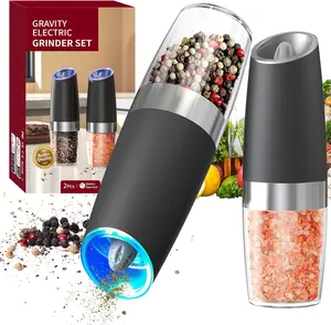 Gravity Electric Salt and Pepper Grinder Set Stainless Steel Automatic Salt and Pepper Grinder Set, Battery Operated, LED Light, Adjustable Coarseness, for Home Kitchen BBQ, Silver