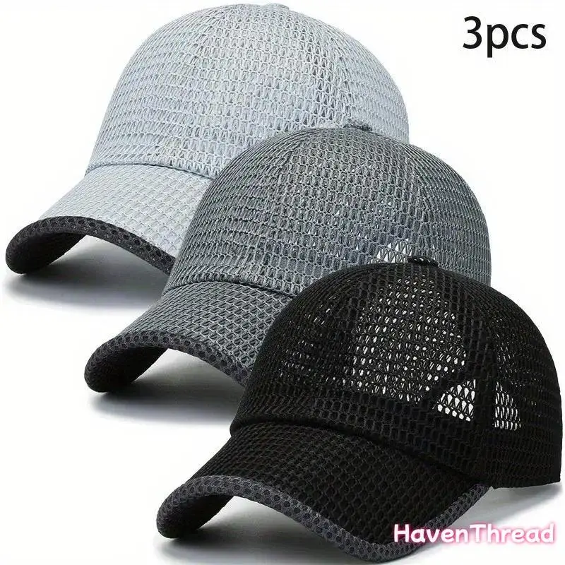 Women's 3-Piece Summer Duckbill Snapback Baseball Cap Set - Lightweight Adjustable, Ventilated Mesh, Breathable, Built-In Sweatband, Mesh Vents Keep You Cool, Ideal for Travelers, Hiking, Running, Sports & Outdoor Hats, 3Cap for Travel, Lightweight Adjust