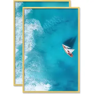 16x24 Picture Frame Set of 2, Scratch-Proof Gold Frame Lightweight yet Sturdy Display Poster Artwork 16 x 24 Horizontally/Vertically - Slide-In Strips | 2 Packs | Gold | 16"x24"