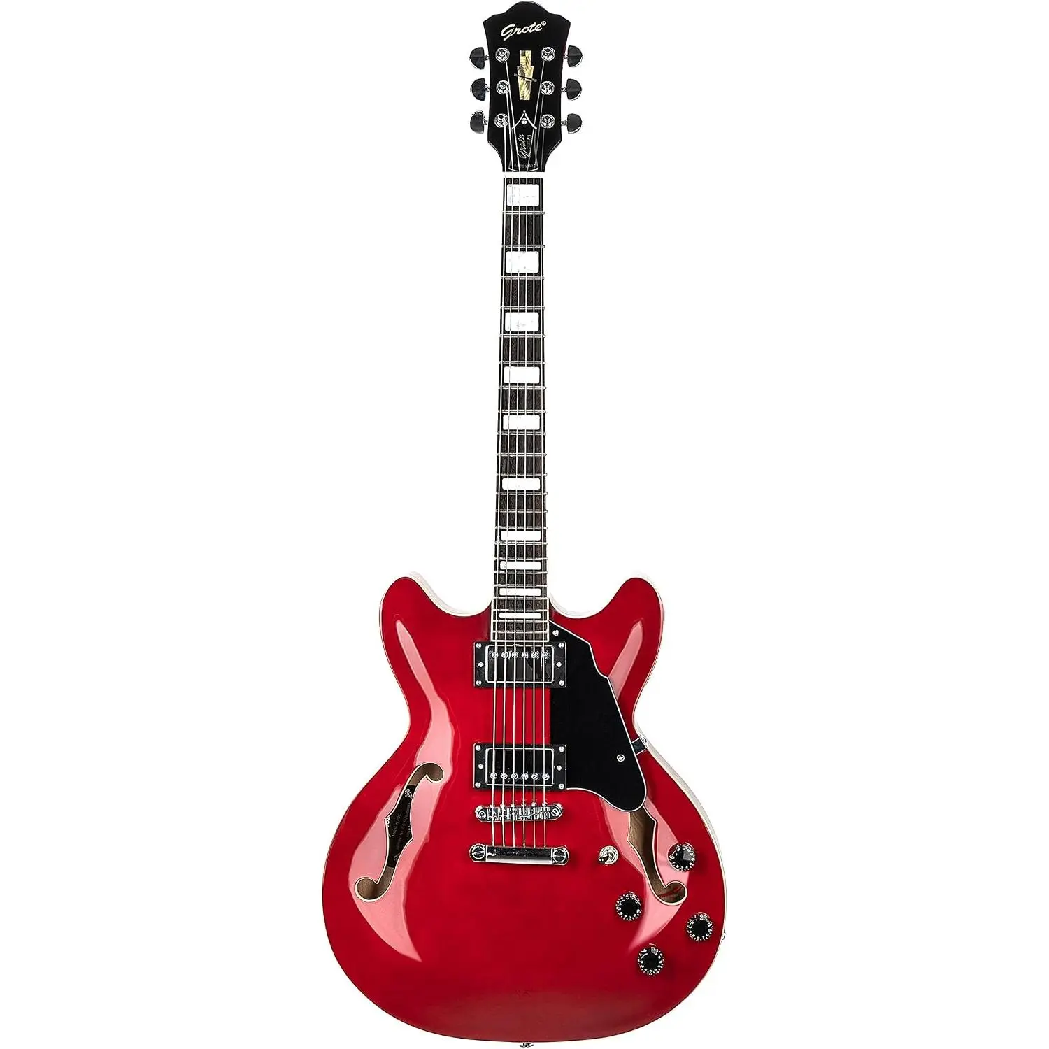 Grote Full Scale Electric Guitar Semi-Hollow Body Guitar Stainless Steel Frets(Red)