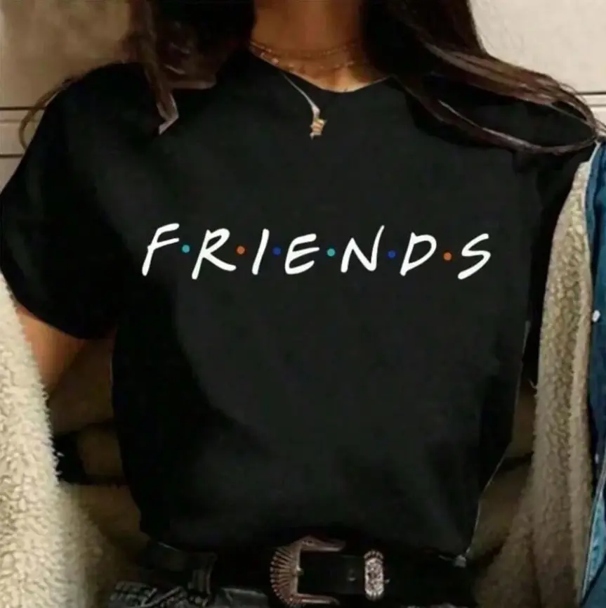 Summer Cool Short Sleeve T-Shirt Soft 100% Cotton Direct Spray Print Classic Friends TV Show Color Dot Letter Slogan Front Graphic Unisex Tee