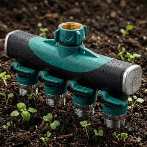 4-Way Hose Splitter Adapter, Heavy Duty Garden Water Connector for Lawn Sprinkler and Irrigation System, Outdoor Yard Tool