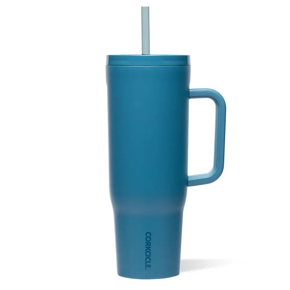 MEOKY Corkcicle Cruiser 40oz Silicone Leakproof Vacuum Insulated Hydration Tumbler - Portable Water Bottle, Blue, Dual-Function Lid, Soft-Grip Carry Handle, Straw for Cold Beverages, Outdoor Adventures