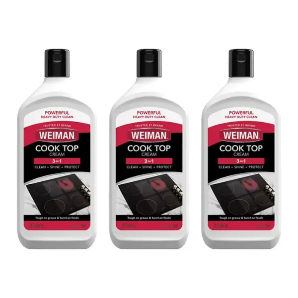Weiman 20 oz. Glass Cook Top Cleaner and Polish (3-Pack), Ceramic Cooktop Cleaner and Polish, Heavy Duty Streak Free Cleaner, Biodegradable Formula, Removes Burned On Food and Grease, Safe for All Smooth Top Ranges, Shines and Protects in One Step