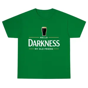 Funny St. Patrick's Day Guinness T-Shirt, Hello Darkness My Old Friend Stout Tee, Viral Irish Beer Humor Graphic Shirt, Casual Streetwear Top
