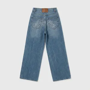 Y2K Rhinestone Baggy Jeans Women High Waisted Wide Leg Denim Pants Sparkly Embellished Streetwear Baddie Aesthetic Trendy Loose Fit