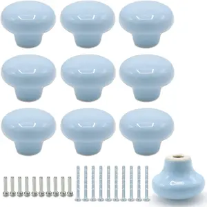 10 Pack 32mm Sky Blue Round Ceramic Cabinet Knobs Drawer Dresser Pull Handles with Screws for Kitchen Cupboards Wardrobes Children's Rooms Bedroom Furniture Office Desks