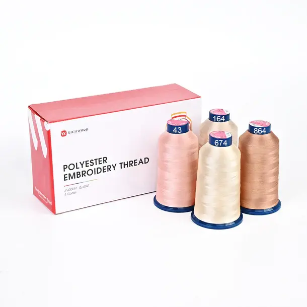 PooLin Richword Embroidery Polyester Thread 4000m x 4 Pack 40wt 108D/2 for Sewing & Embroidery Machines