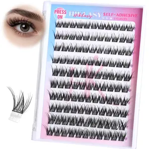 Self Adhesive Eyelashes Kit No Glue Needed Natural Wispy Lash Clusters 10-16mm And More 14mm Press On Lashes C Curl Pre Glued Eyelashes Clusters With Free Micro Cotton Swabs Glueless Lashes,Hiklasy