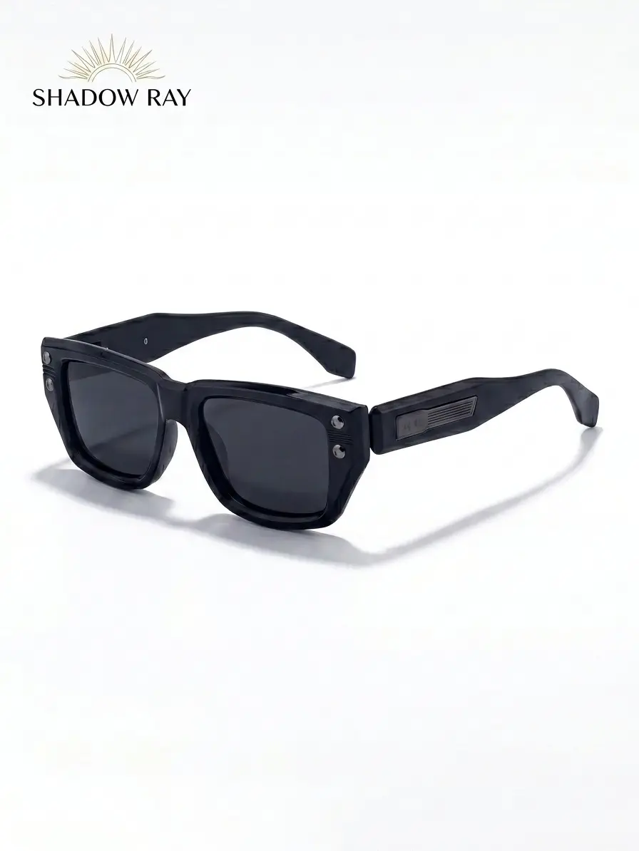Vintage Chunky Rectangle Sunglasses for Unisex, Matte Black Rivet Detail Frame, TAC Lens, UV400 Protection, European/American Style, PC Plastic, Windproof, Outdoor Driving Rave Use, Yellow Tint Classic Dad Glasses, Men's Sunglasses