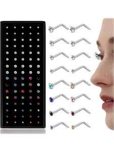 80-160PCS Nose Rings Studs for Women Men - Straight or L Shaped Surgical Stainless Steel Small Nose Studs Pin - Hypoallergenic 20G 22G Tiny Nose Piercing Jewelry 1.5/2/2.5/3 mm CZ