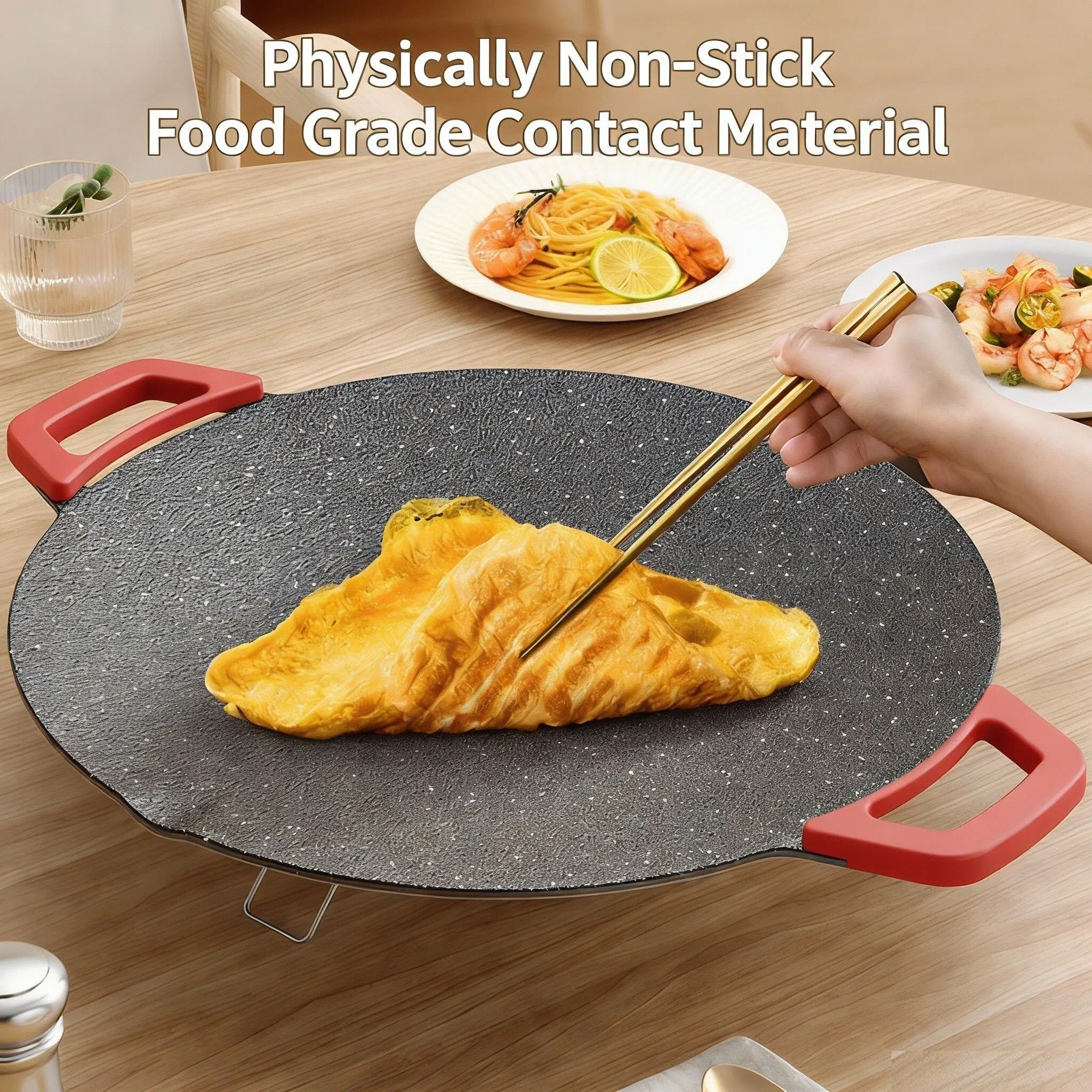 Household Electric Circular Adjustable BBQ Grill - Large Size Round Shape Nonstick Maifan Stone Griddle, Multifunctional Pan with Precise Heat Settings, Stable Structure for Grilling, Frying, Daily Meals, Nonstick Griddle