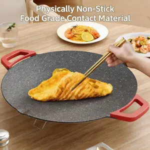 Round Electric Smokeless Adjustable BBQ Grill, Nonstick Maifan Stone Griddle, Multifunctional Household Pan for Grilling & Frying, Nonstick Griddle
