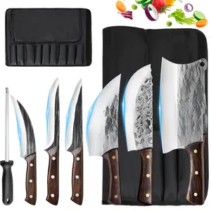 Chef Knife Set, Handmade High Carbon Stainless Steel Knife Set, Japanese Style Chef Knife Set, Professional Kitchen Knife Set, Butcher Boning Meat Cleaver, Best Gift for Mother's Day