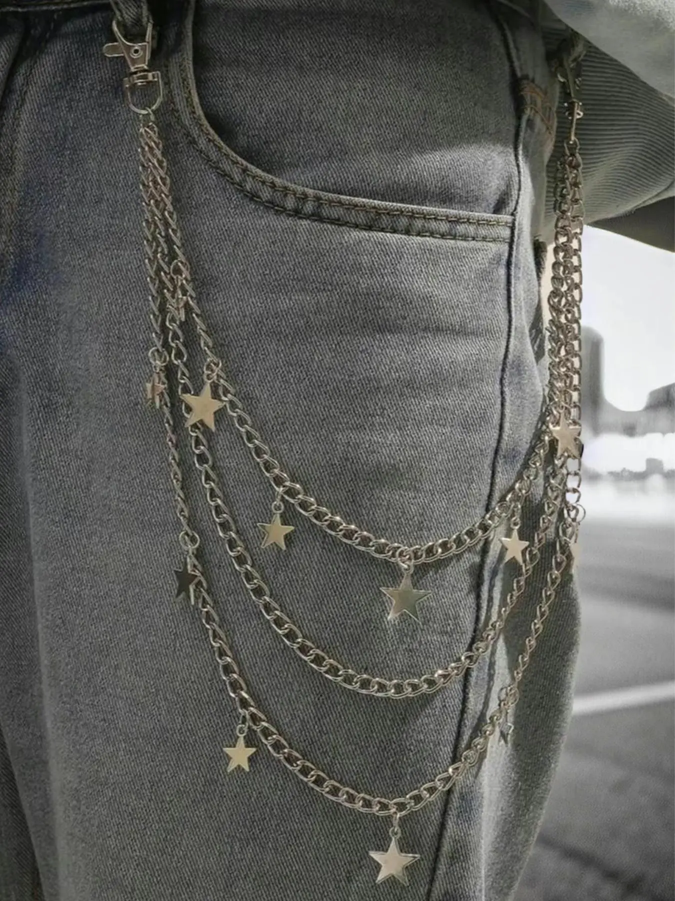 Punk Style Star Decor Layered Pants Chain, Adjustable Waist Chain, Fashionable Pendants Pants Chain for Men & Women, Trendy All-match & Exquisite Belt for Birthday Gift, Bling Chain