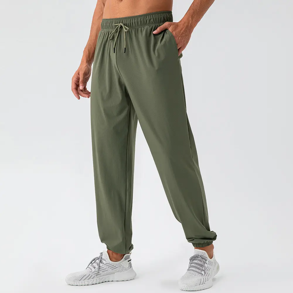 KAMB Men's Army Green Nylon-Spandex Fabric Track Pants, Quick-Drying Fitted Menswear, Below-the-Ankle Casual Loose All-Seasons Sports & Leisure Minimalist Plain Bottoms Beige Motocross