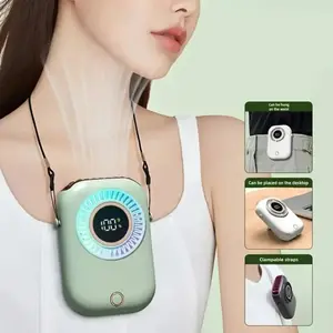 Portable Neck Fan, Wearable Fan, USB Rechargeable Neck Hanging Fan, 5 Speed Wind Adjustable Neck Fan, Digital Display Neck Fan for Home Office Outdoor Travel