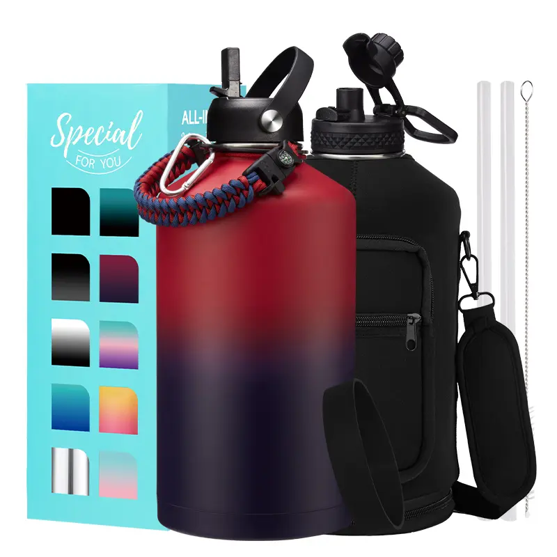 1 Gallon Water Bottle with Straw - 32 40 64 128 oz double wall Stainless Steel Water Jug with Sleeve Carrier Bag, Auto Spout Lid, Paracord Handle, Large Insulated Water Bottles Gallon Water Jug,dorm essentials,home decor,home essentials,camping essentials
