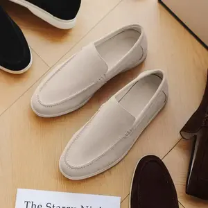 Breathable Genuine Leather Men's Casual Loafers Lightweight Slip-On Lazy Shoes British Style Flats Driving Shoes