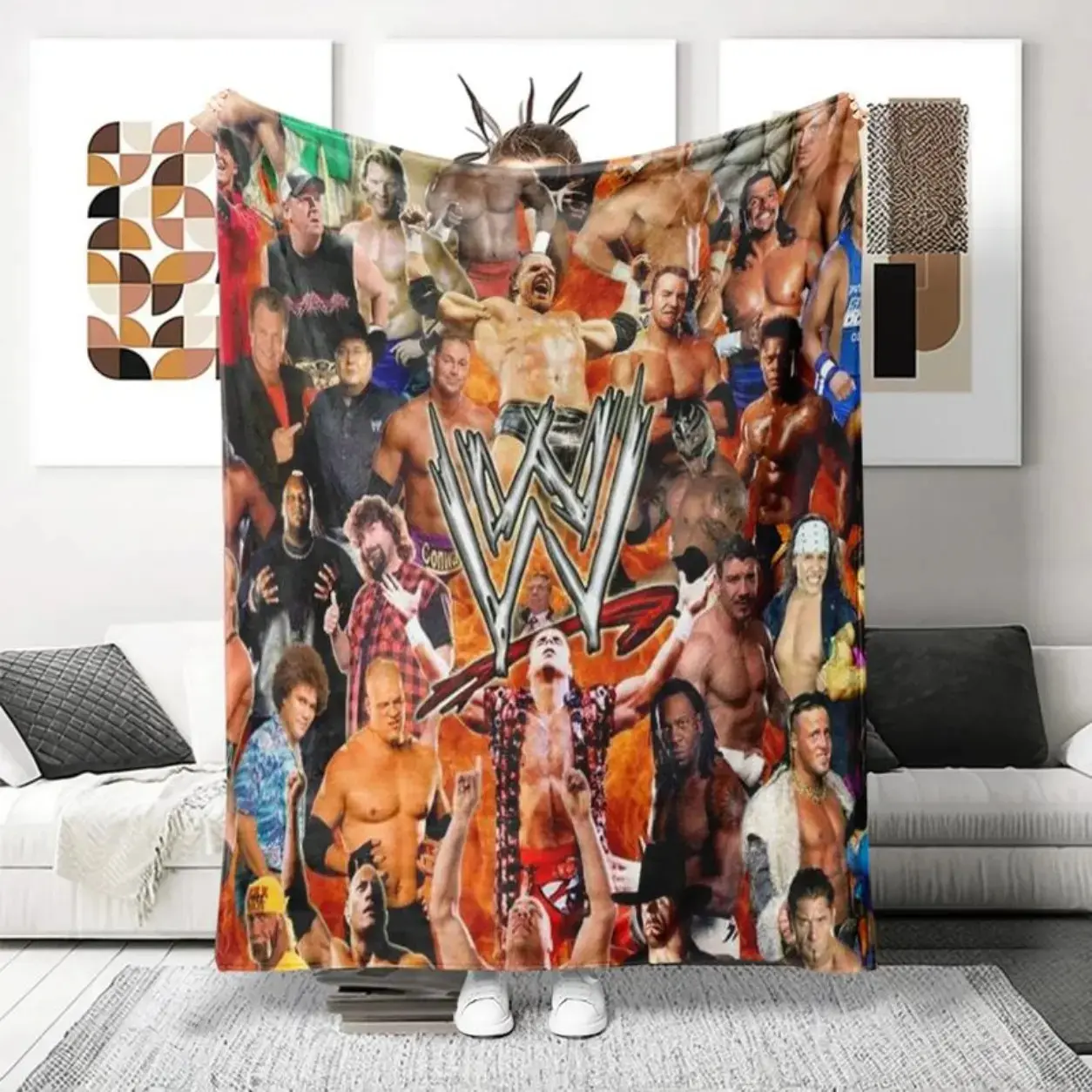 Wwe Wrestling Superstar Theme Collectible Blanket, Holiday Gift Trend, Soft Flannel Throw For Bed Sofa Chair, All-Season Use,Christmas Gift,Gift For Men & Women, Vintage Blanket, Wrest Blanket