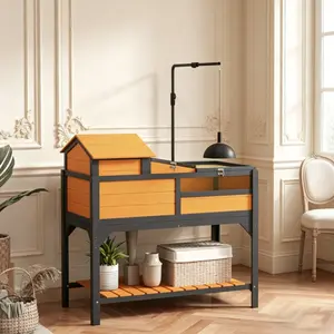 Turtle Cage/ Tortoise House Tortoise Habitat with Adjustable Lamp Holder, 2 Layer Tortoise Enclosure with Storage Shelf, Removable Main House, Fixed Tray, Openable Lid