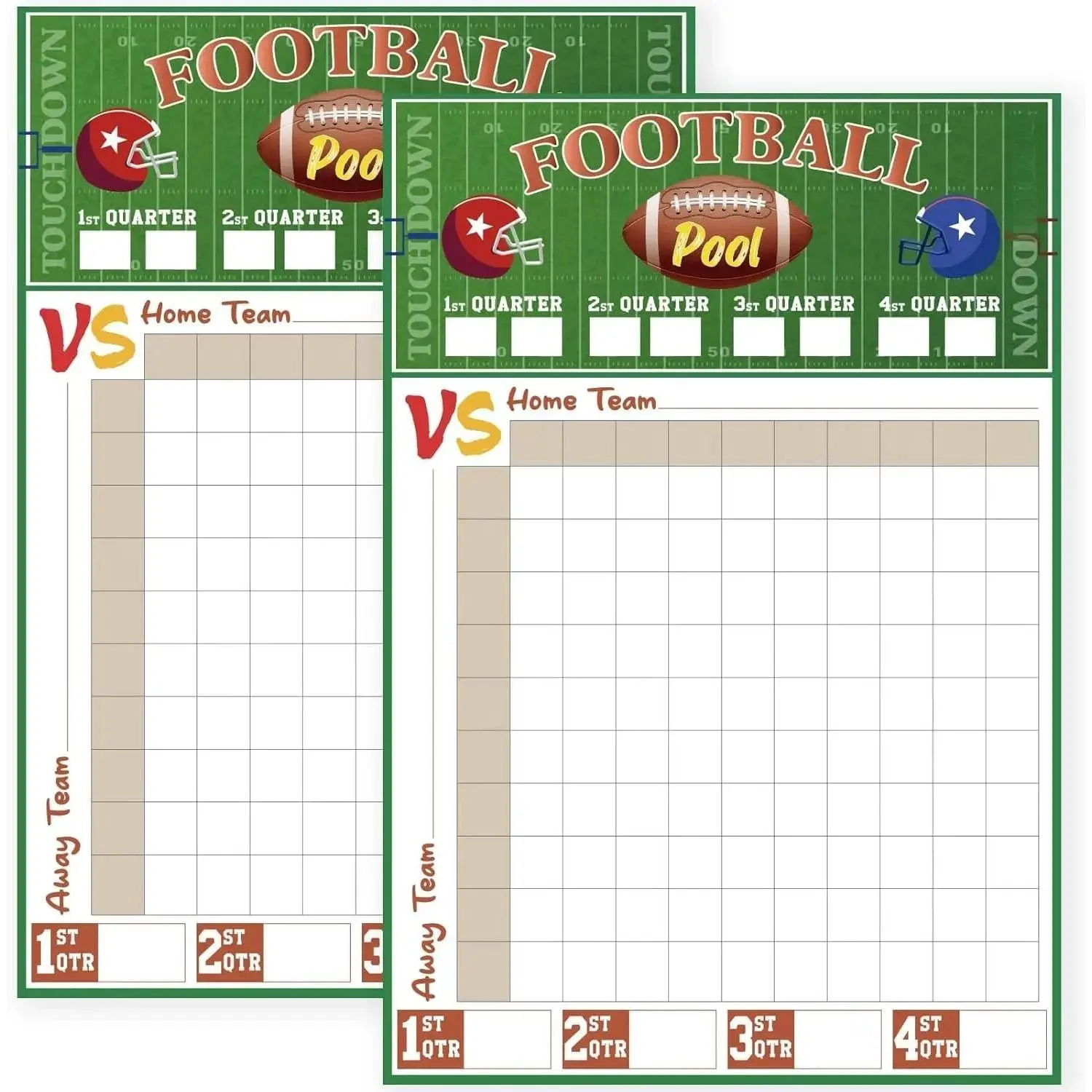 2-Pcs Football Pool Poster Set - 19in x 27.77in 100-Grid Football Squares Board, Adhesive Stickers, Coaches' Sports Party Supplies, Home Classroom Decor & Visual Learning Tool (2026 Edition), Home Classroom Decorations