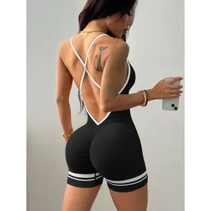 Women’s Colorblock Sleeveless Sports Romper - Breathable Stretch Athleisure Jumpsuit for Yoga, Gym & Workout, All-Season Sportswear
