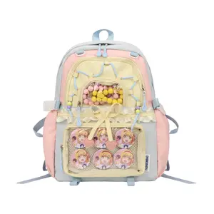 RIVERICH Durable Nylon Y2K Backpack, Spacious Compartment, Stylish Bookbag for Girls, Kawaii Anime Ita Backpack - Ruffle Trim, Heart Button Accents, Multi-Pocket Design | Trendy Y2K, Coquette, Sweet Aesthetic