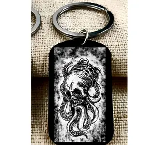 octopus skull monster horror eye keychain
