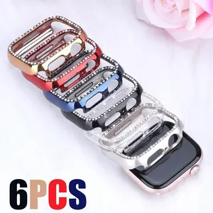 6-Pack Single Row Sparkling Rhinestone Apple Watch Cases Compatible with 40mm-49mm, Shockproof and Scratch-Resistant Women's Cases, Watch Protector