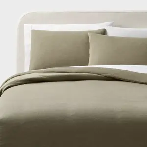 Full/Queen Jersey Duvet and Sham Set Dark Olive Green Heather - Threshold: Cotton Knitted Bedding Set, Zipper Closure