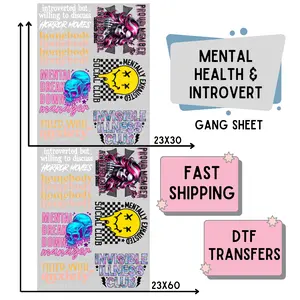Mental Health & Introvert | Premade DTF Transfer Gang Sheet For Graphic Tees