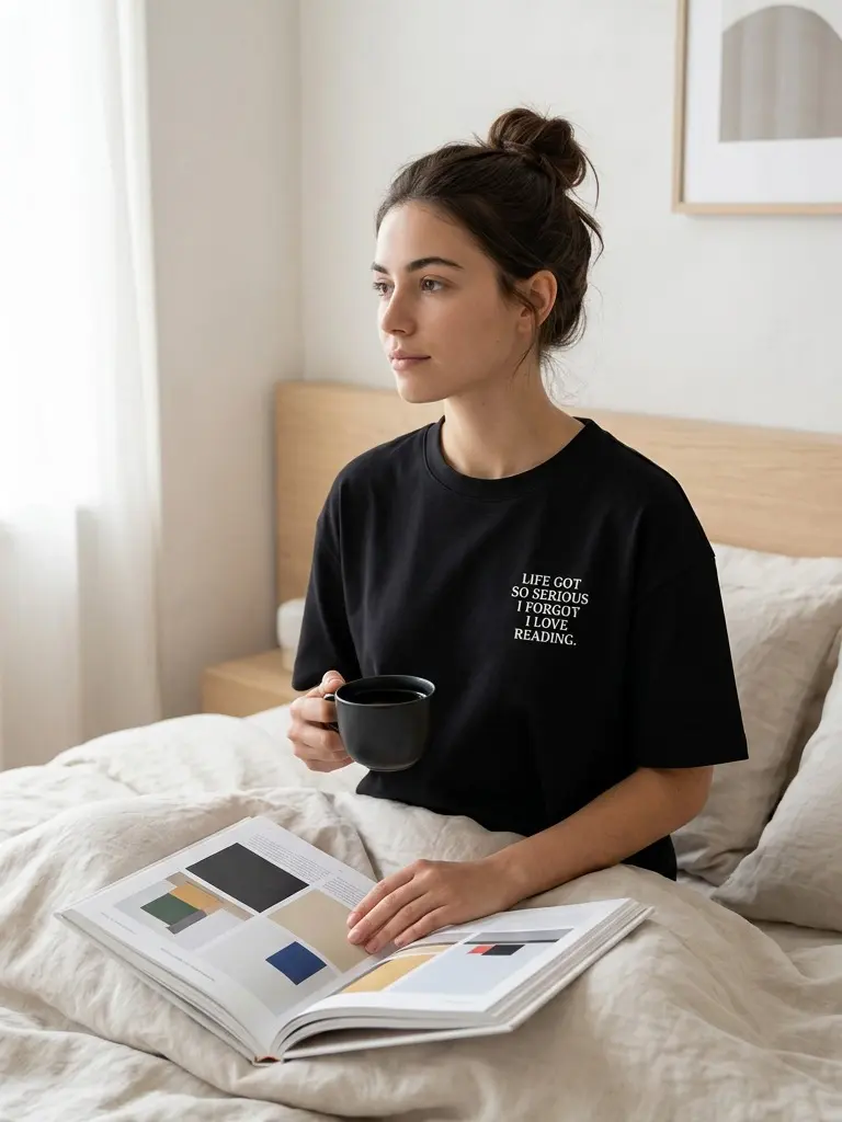 Women's Short-Sleeve Casual Round Neck Sports Top - "Life Got So Serious I Forgot I Love Reading" Chest Print, Comfortable Sports & Outdoor Clothes, Shortsleeve, Tops