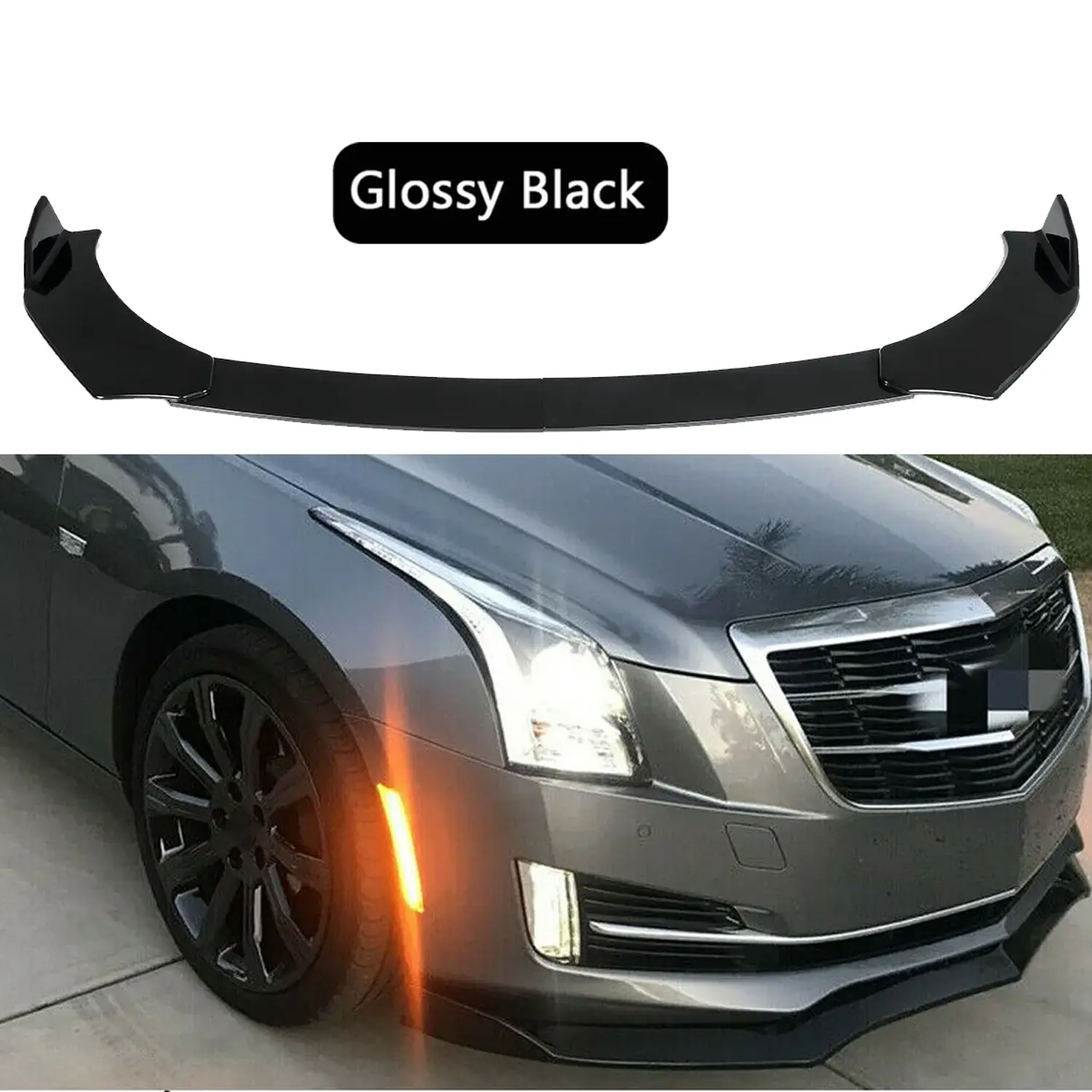 Gloss Black ABS Plastic Universal Automotive Front Bumper Lip Spoiler Splitter Chin Diffuser Body Kit - Sturdy, Elegant Sport Look, Direct Fit Correct Connector, Scratch Guard Car Exterior Accessory for Cadillac ATS, CTS (Longer Width)