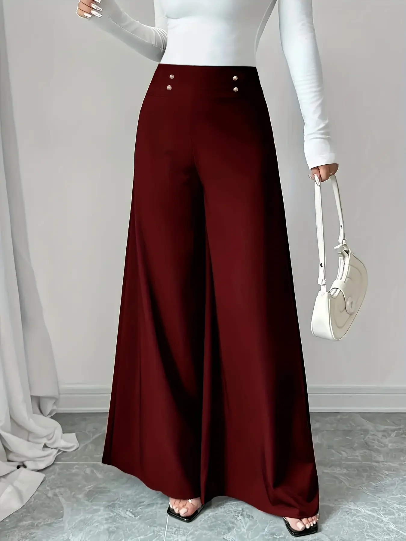 New High Waist Loose Flare Pants, Slimming Drape Effect, Micro Flared Leggings, Trendy Women's Fashion, Comfortable and Stylish