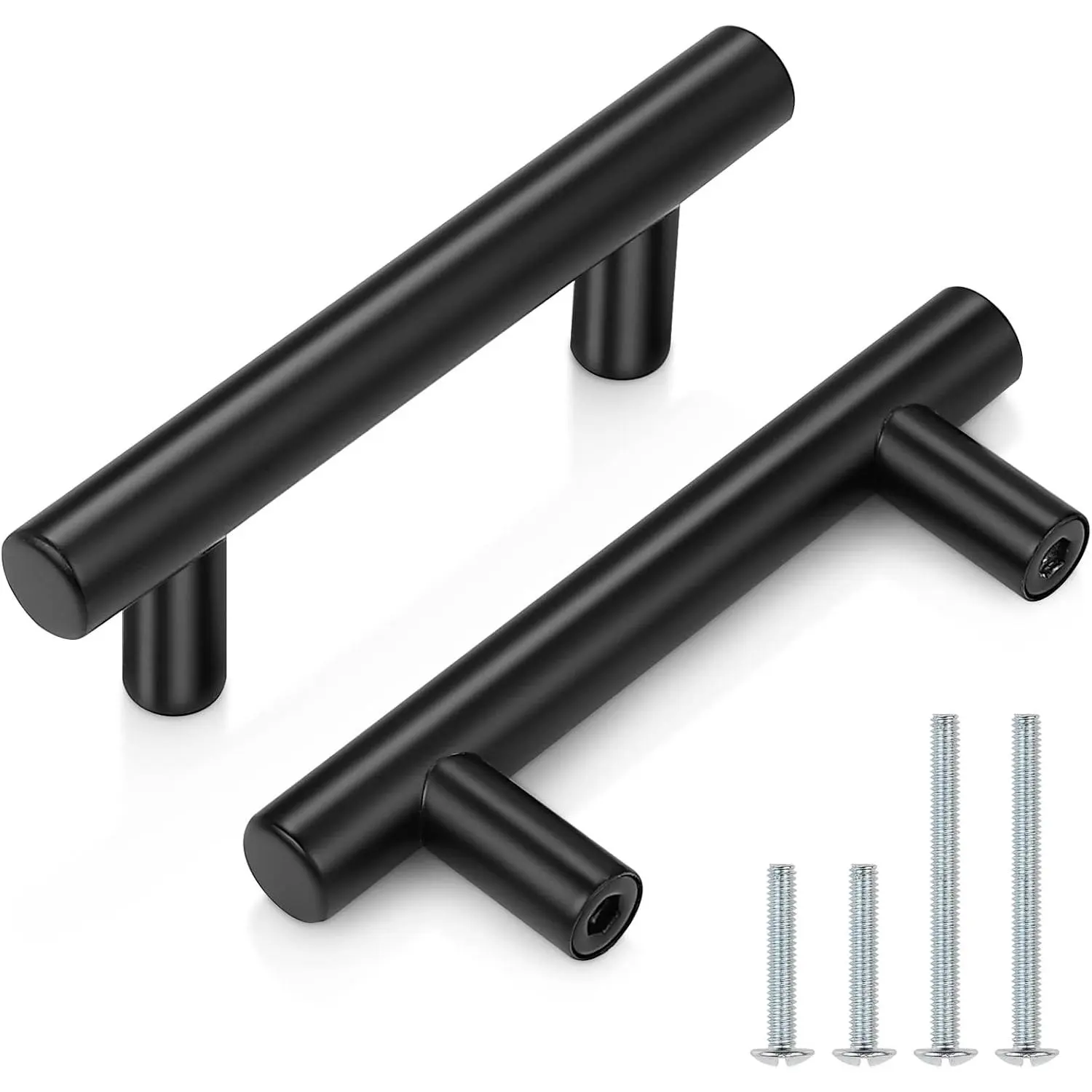 12-Pack Metal T-Bar Cabinet Pulls, 2.5 in Hole-to-Hole Steel Hardware with 2 Screw Sets for Bathroom Cupboards, Kitchen Cabinets, T-Bar Pull, Two Screw Sets