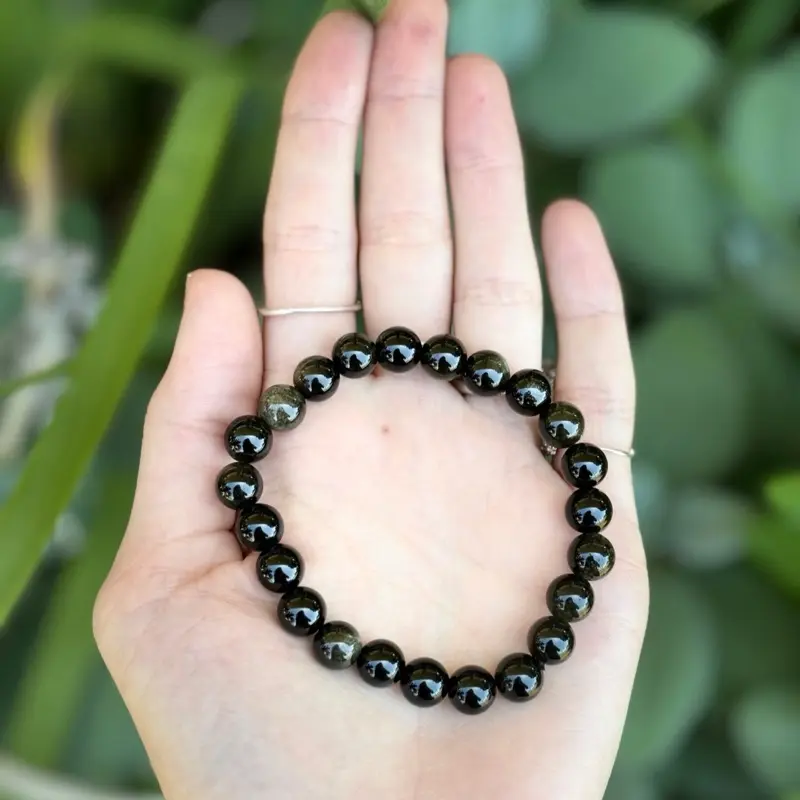Gold sheen obsidian sphere bracelet