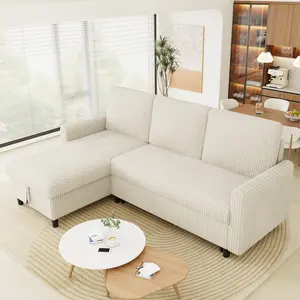 Walsunny Classic Convertible Sleeper Sofa, Pull Out Couch with Storage, 77" L-Shaped Sofa Bed with Storage Chaise Corduroy Fabric for Living Room, Apartment, Small Space