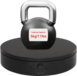 Rotating Display Stand with Type-C Power Cable, Motorized Turntable Adjustable Speed and Direction, Photography Spinning Platform for Product Shooting and Displaying (Black, 7.87'')