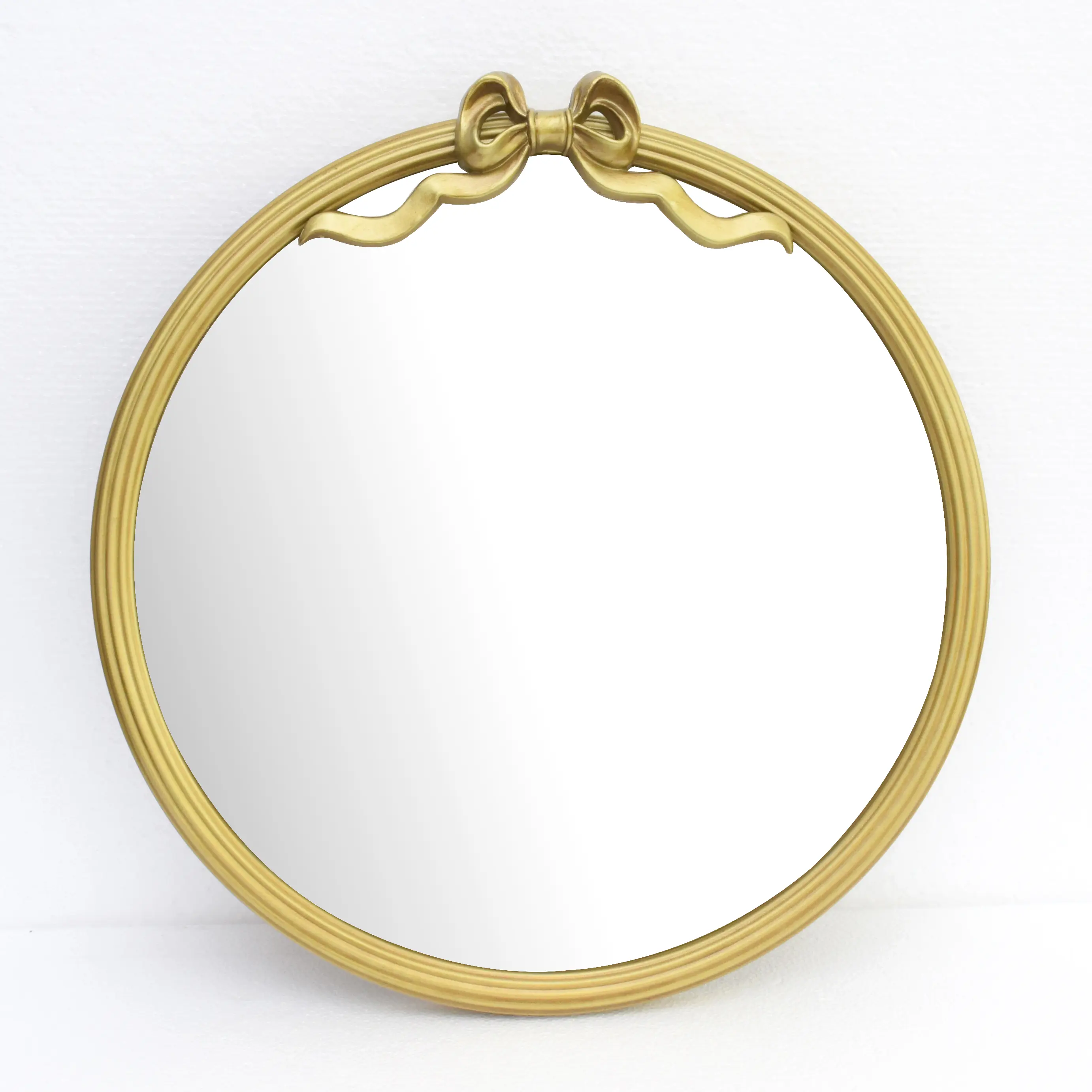 Vintage Gold Metal Bow-Round Decorative Wall Mirror, French Country Ribbon-Framed Hanging Mirror for Bedroom, Bathroom Vanity, Room Decor