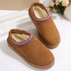 Women's Warm Suede Slip-On Slippers Fleece Lined Mini Snow Boots Winter Indoor Outdoor Shoes