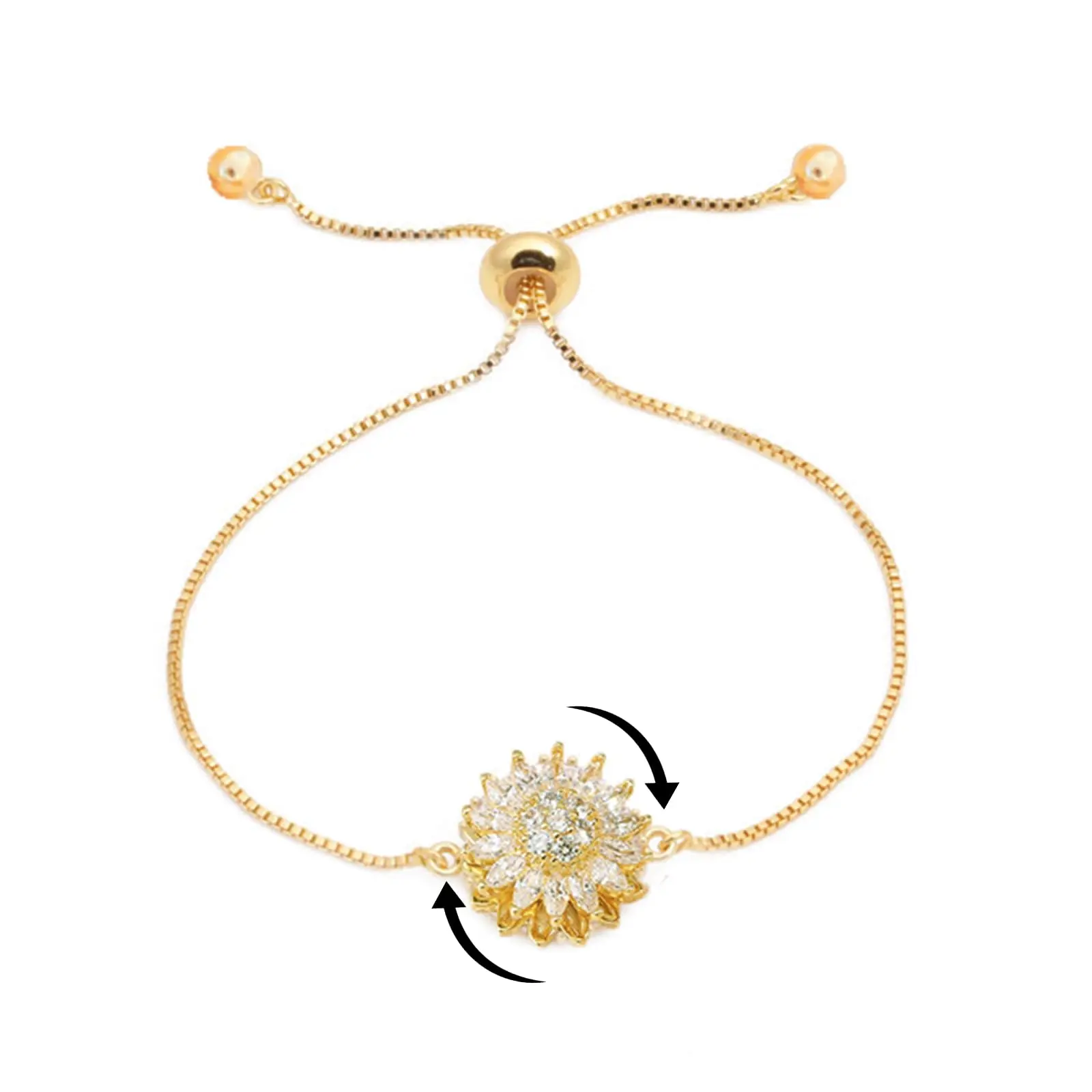 Women's Exquisite Spinning Sunflower Bracelet - Adjustable Rhinestone & Cubic Zircon Fidget Bracelet, Worry-Relieving Fashion Costume Jewelry Accessory, Exquisite Bracelet