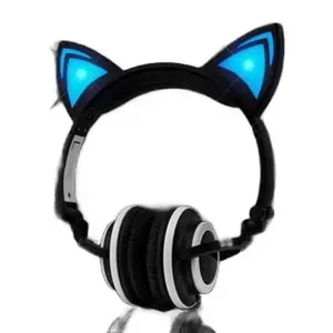 LED Cat Earphones with Button and Cord - Fun and Stylish Audio Earphones - Earbud, Headset Electronic Headphones Kitty affordable earbuds viral