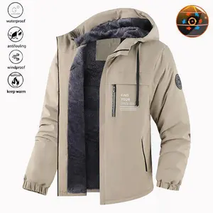 Men's Thick Warm Fleece Lined Hooded Jacket Windproof Waterproof Insulated Casual Sports Coat for Outdoor Activities Cold Weather Machine Washable Western Style Winter Wool Lining